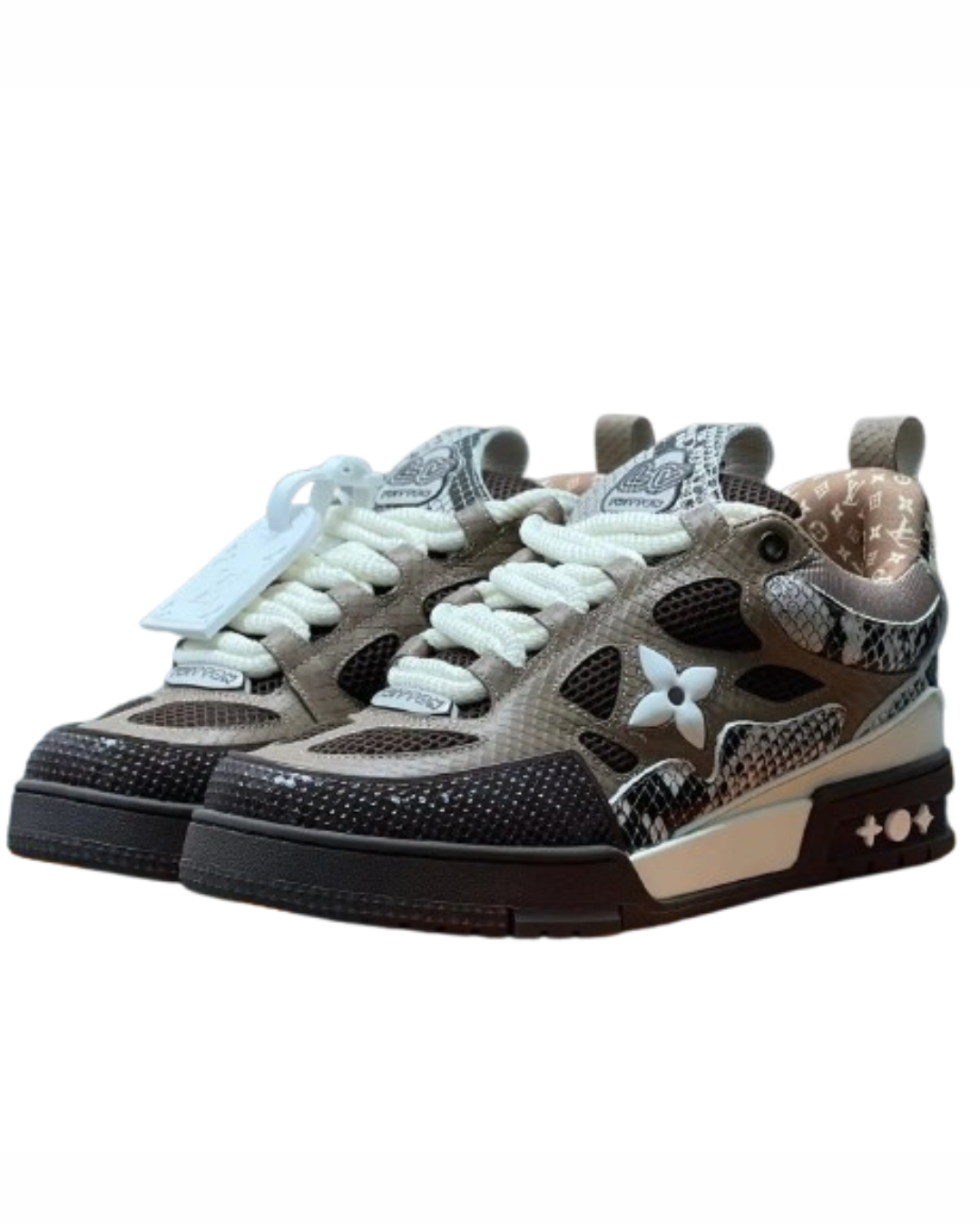 este é o Louis Vuitton Trainer Sneaker – Brown Python Edition